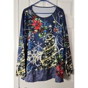 Christmas Womans Plus Size Blouse Size 3X Long Sleeve No Brand.